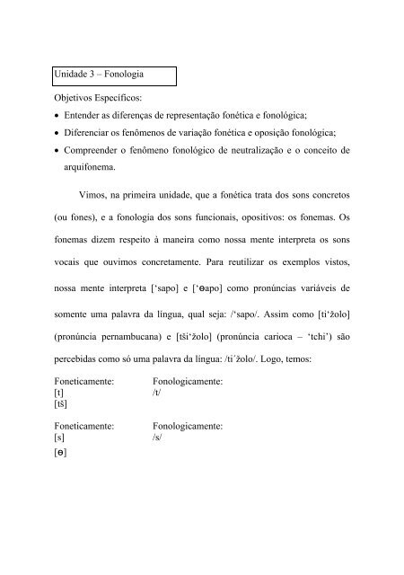 Fonologia Conteudista: Profa. Ana Lúcia dos Prazeres Costa ...