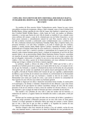 Testamento de D. Cristóbal José Roldan Baena y - Luque