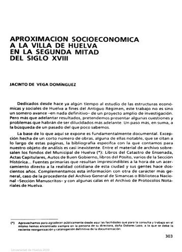 aproximacion socioeconomica a la villa de huelva - Universidad de ...