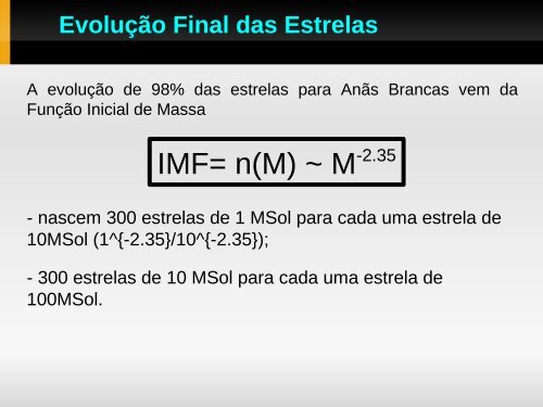 Aula 23: Evolução estelar - Instituto de Física - UFRGS