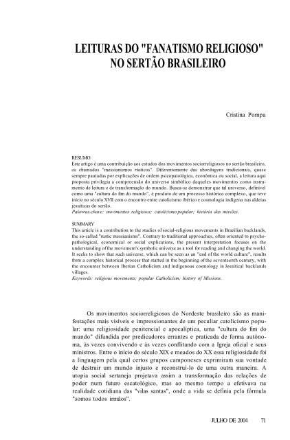 leituras do "fanatismo religioso" no sertão brasileiro - Cebrap