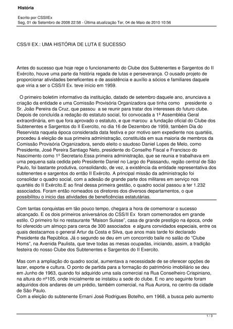 CSS/II EX.: UMA HISTÓRIA DE LUTA E ... - Clube Sargentos