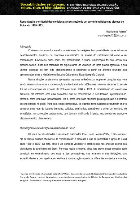 Romanização e territorialidade religiosa: a construção de ... - ABHR