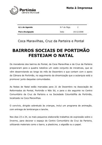 BAIRROS SOCIAIS DE PORTIMÃO FESTEJAM O NATAL - Câmara ...