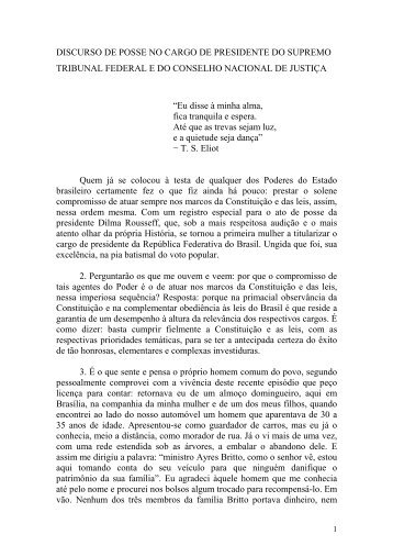 Íntegra do discurso de posse do ministro Ayres Britto - STF