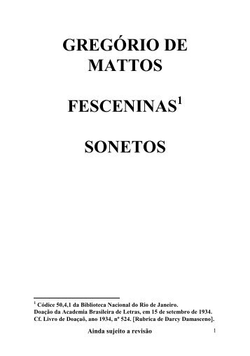GREGÓRIO DE MATTOS FESCENINAS SONETOS