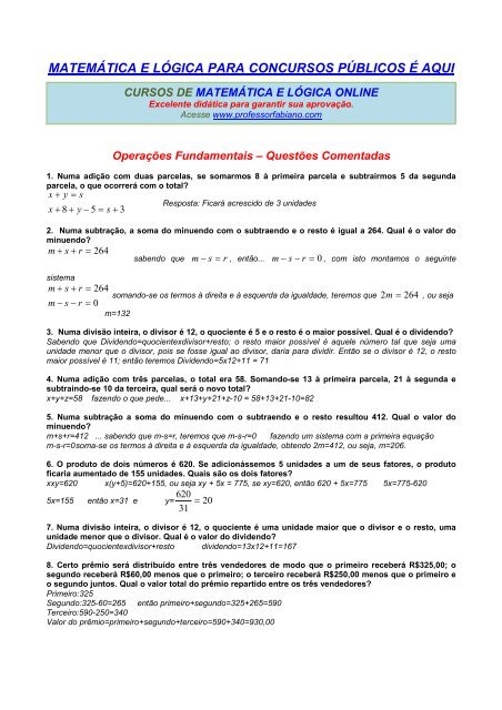 1 - Termos Das 4 Operações - Exercícios, PDF, Divisão (Matemática)