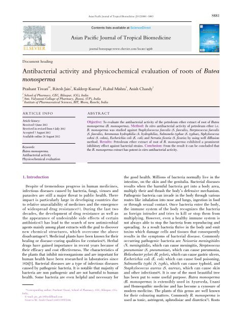Antibacterial activity and physicochemical evaluation of ... - Apjtb.com