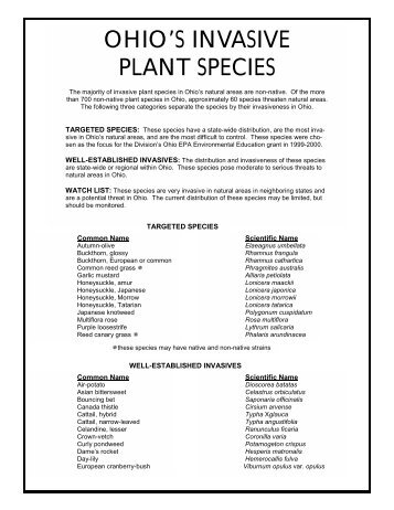 OHIO'S INVASIVE PLANT SPECIES