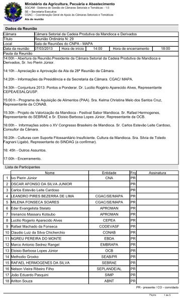 Ata de reunião - Ministério da Agricultura