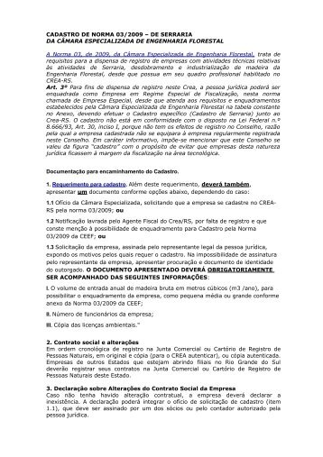 CADASTRO DE NORMA 03/2009 – DE SERRARIA DA ... - Crea-RS
