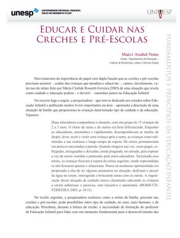 educar e cuidar nas creches e pré-escolas - Acervo Digital da Unesp