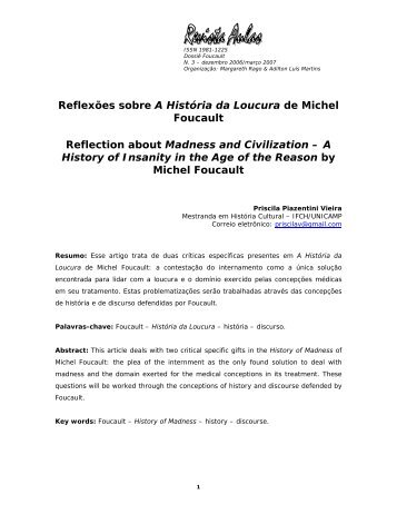 Reflexões sobre A História da Loucura de Michel Foucault - Unicamp