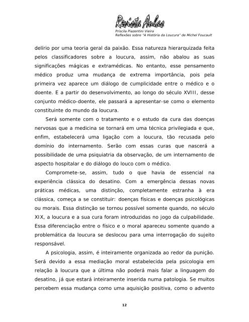 Reflexões sobre A História da Loucura de Michel Foucault - Unicamp