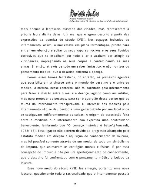 Reflexões sobre A História da Loucura de Michel Foucault - Unicamp