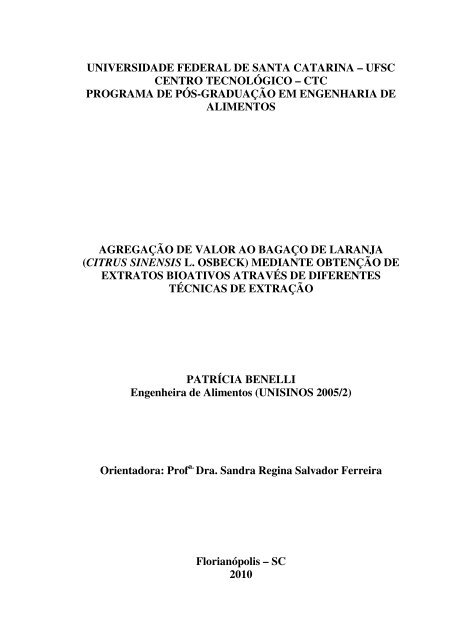 Agregação de valor ao bagaço de laranja (Citrus sinensis L. Osbeck ...