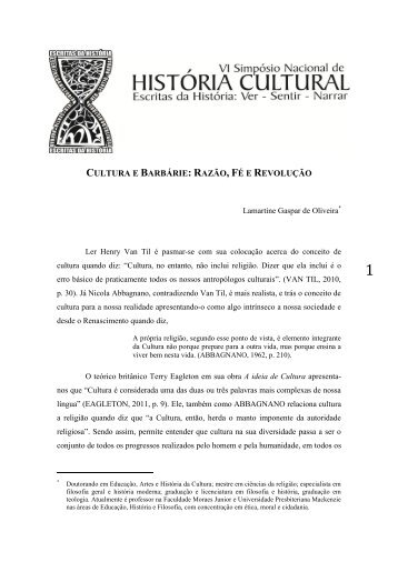 cultura e barbárie: razão, fé e revolução - GT Nacional de História ...