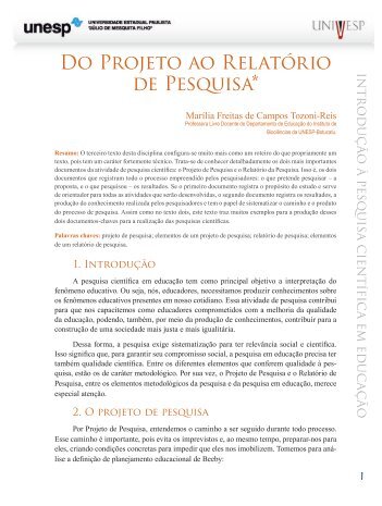 do Projeto ao relatório de Pesquisa* - Acervo Digital da Unesp