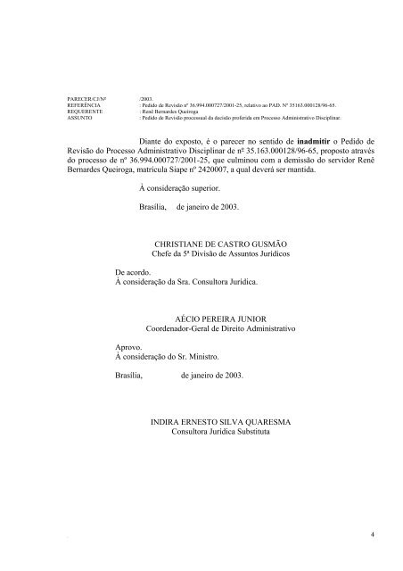 PARECER/CJ/Nº /99 - Ministério da Previdência Social