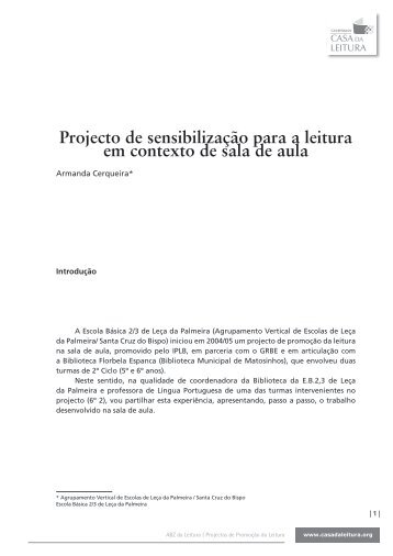 Projecto de sensibilização para a leitura em contexto de sala de aula