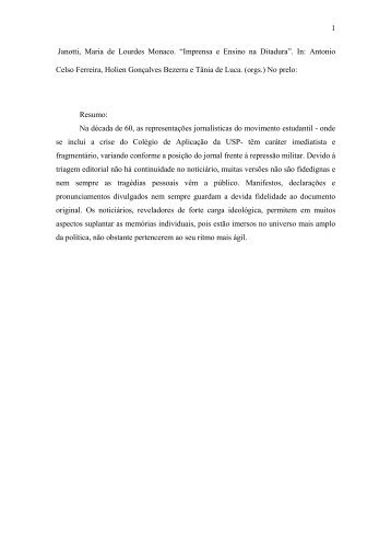 “Imprensa e Ensino na Ditadura”. - Departamento de História - USP