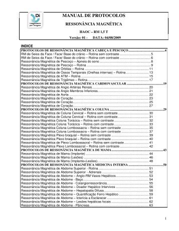 Protocolos RM - Ressonância Magnética - 2009 - Imagenologia