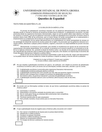 Questões de Espanhol - Universidade Estadual de Ponta Grossa