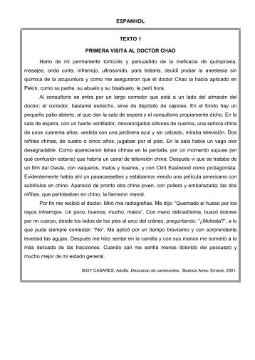 espanhol texto 1 primera visita al doctor chao - Vestibular UFSC/2009