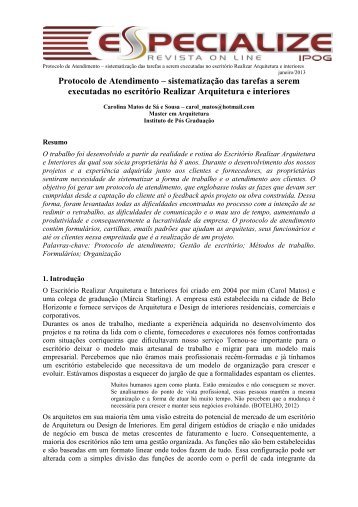 Protocolo de Atendimento – sistematização das tarefas a ... - IPOG