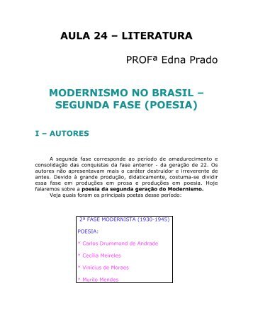 Modernismo no Brasil 2ª Fase (Poesia).