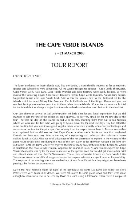THE CAPE VERDE ISLANDS TOUR REPORT - Birdquest