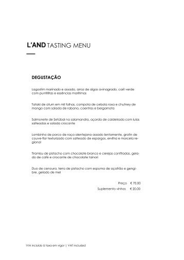 TASTING MENU - L'and Vineyards