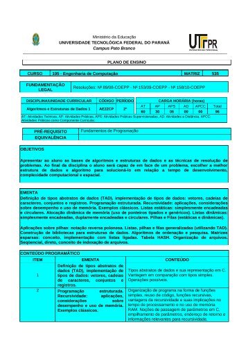 PLANO DE ENSINO CURSO 195 - UTFPR