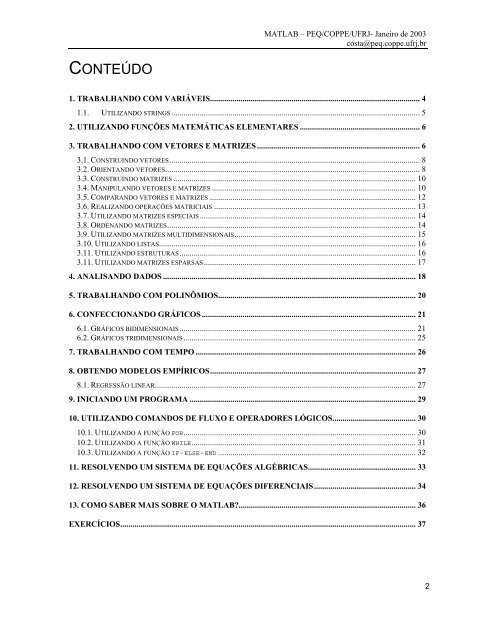 Dicas de utilização do MATLAB - Programa de Engenharia Química ...