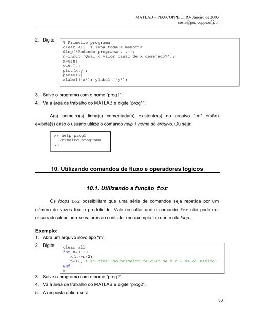 Dicas de utilização do MATLAB - Programa de Engenharia Química ...