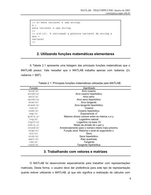 Dicas de utilização do MATLAB - Programa de Engenharia Química ...