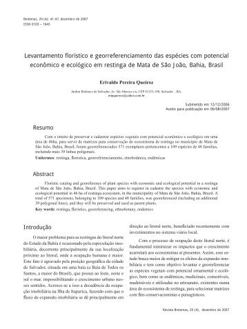 Levantamento florístico e georreferenciamento das ... - Biotemas