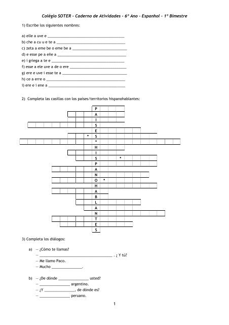 Colégio SOTER - Caderno de Atividades - 6º Ano - Espanhol - 1º ...