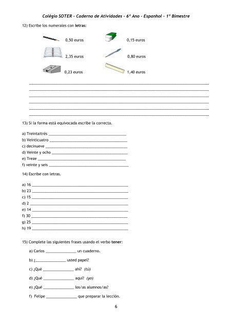 Colégio SOTER - Caderno de Atividades - 6º Ano - Espanhol - 1º ...