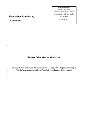 Deutscher Bundestag Entwurf des Gesamtberichts