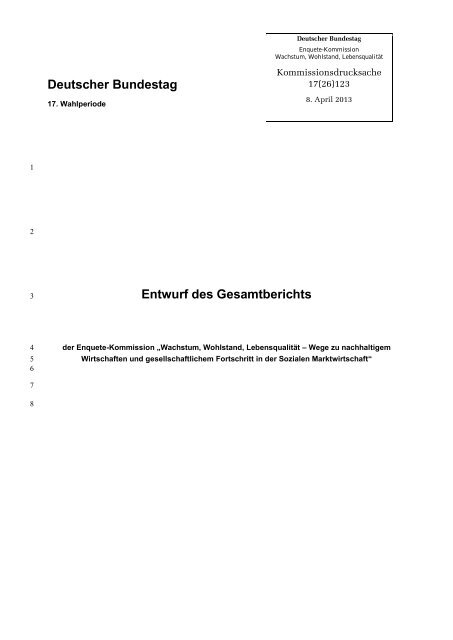 Deutscher Bundestag Entwurf des Gesamtberichts