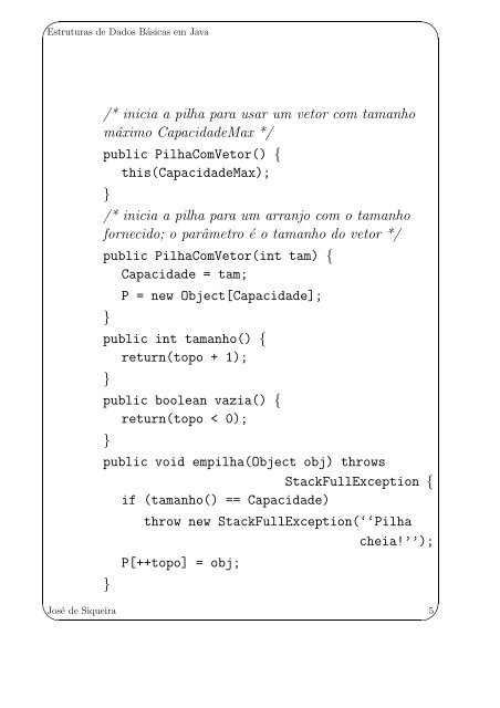 ESTRUTURAS DE DADOS B´ASICAS EM JAVA