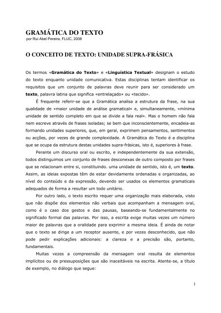GRAMÁTICA DO TEXTO - Escola Secundária Gabriel Pereira