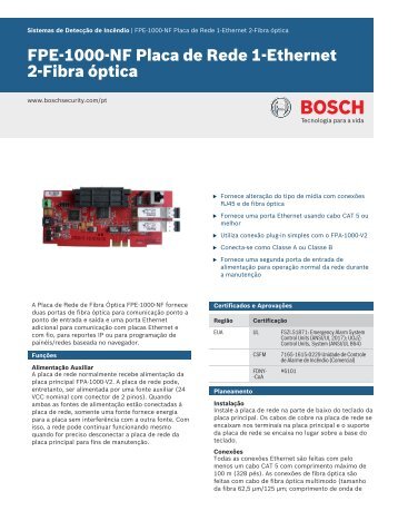 FPE‑1000‑NF Placa de Rede 1‑Ethernet 2‑Fibra óptica - Bosch