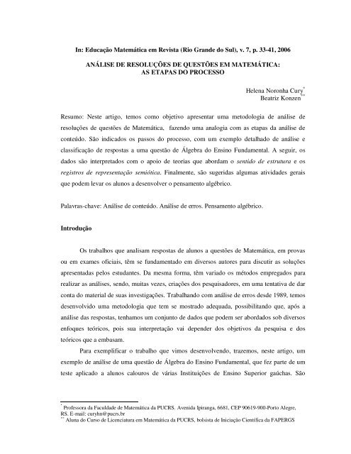 Educação Matemática em Revista (Rio Grande do Sul), v. 7 ... - Unifra