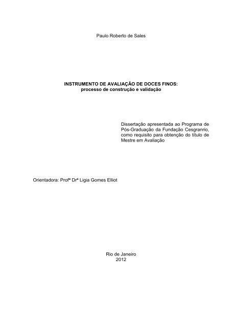 Instrumento de Avaliação de Doces Finos - Mestrado Profissional ...