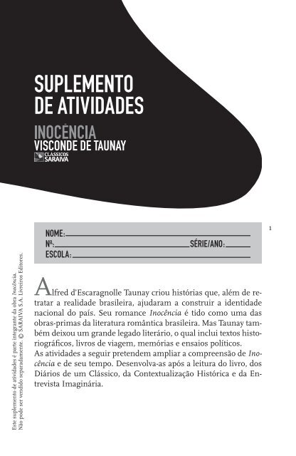 SUPLEMENTO DE ATIVIDADES - Editora Saraiva