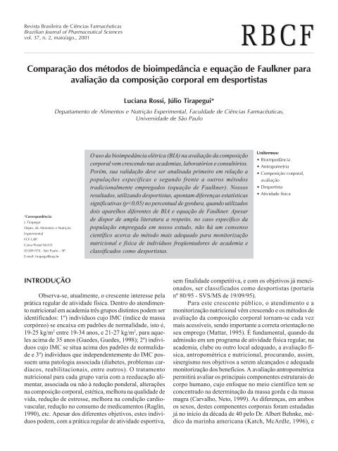 Comparação dos métodos de bioimpedância e equação de ...