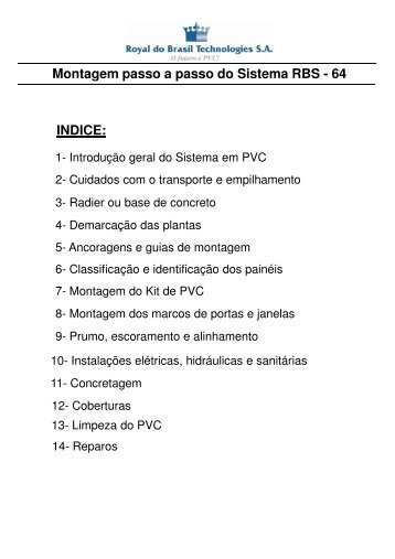 Montagem passo a passo do Sistema RBS - 64 INDICE: