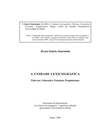 A UNIDADE LEXICOGRÁFICA - Universidade do Minho